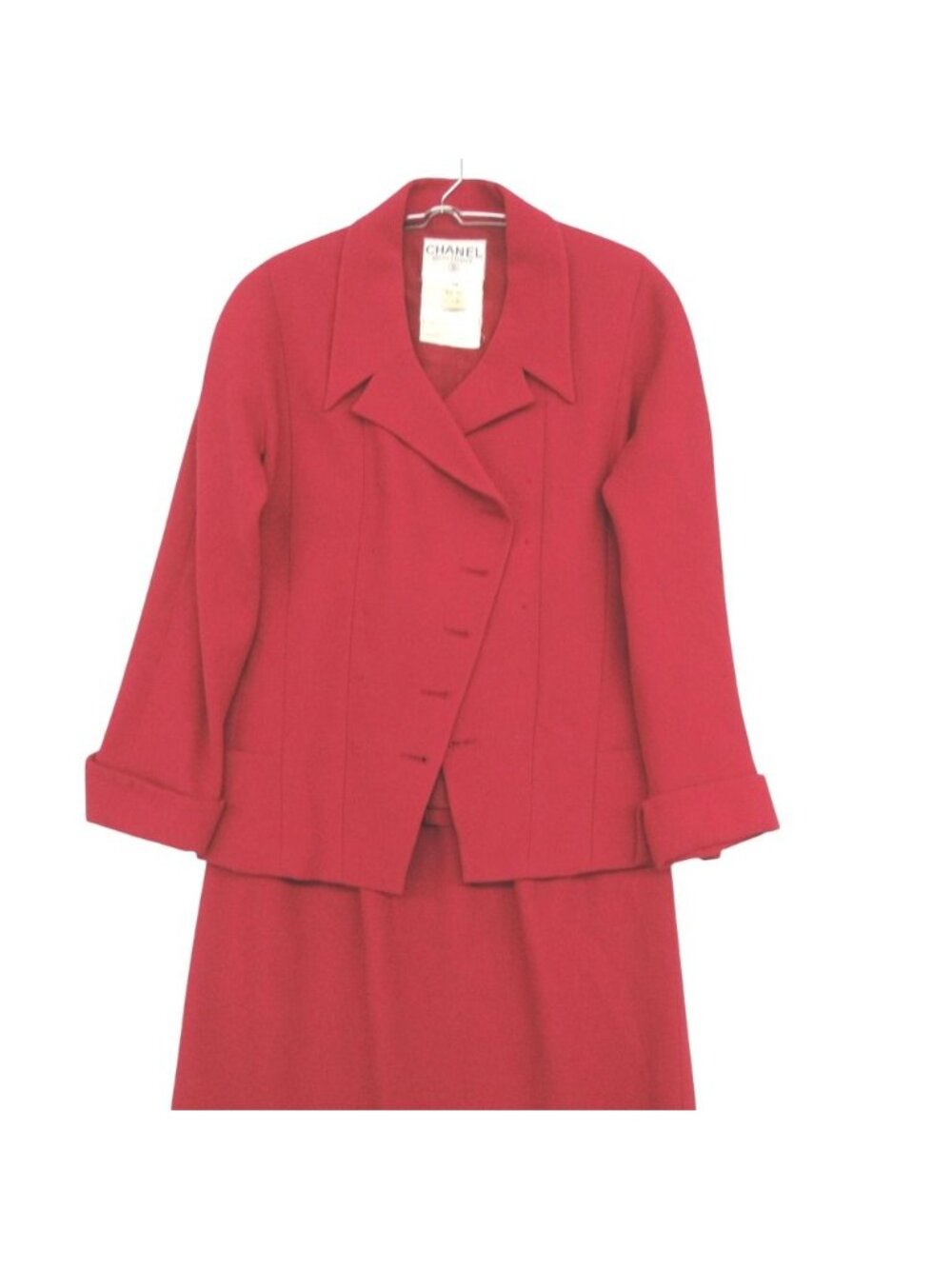 Chanel Suit Vintage Wool Skirt Jacket Set Peak Lapel